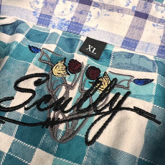 Scully Pearl Snap Shirt Mens XL Teal Plaid Pendleton Hat Co Western Cowboy Retro - Picture 4 of 9